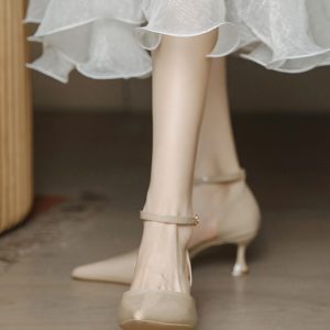 Retro Patent Leather Pointed Toe High Heels for Women - Thin Heel, Milk Tea Color, Minimalist Style, Perfect for Skirts and Dresses