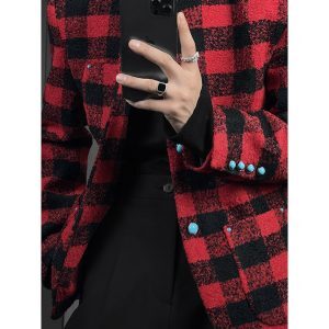 Retro Plaid Oversized Jacket Coat with Wind Collarless Design - Trendy Autumn Fashion for a High-End Look