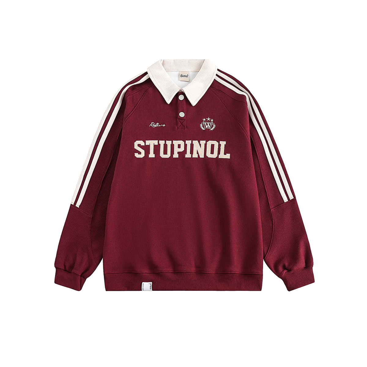 Retro Polo Collar Waffle Sports Jersey Sweatshirt for Men and Women - Loose American Striped Top in Y2K Style