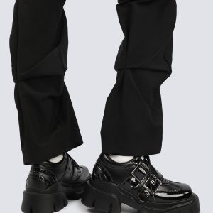Retro Punk Small Leather Flats for Women - 2025 Spring/Summer Thick-Soled Black British Style Shoes
