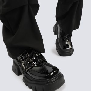 Retro Punk Small Leather Flats for Women - 2025 Spring/Summer Thick-Soled Black British Style Shoes