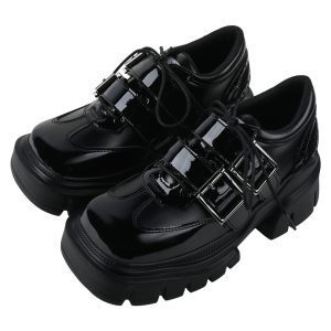 Retro Punk Small Leather Flats for Women - 2025 Spring/Summer Thick-Soled Black British Style Shoes