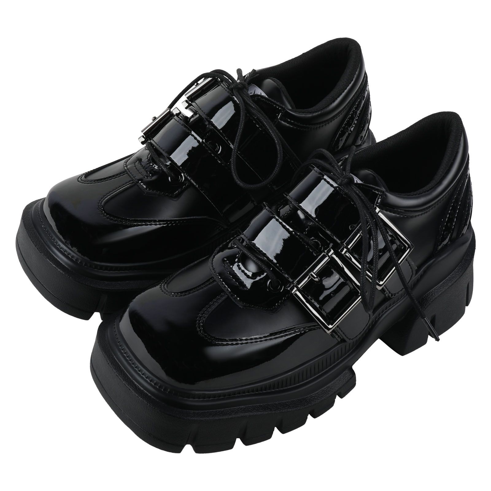 Retro Punk Small Leather Flats for Women - 2025 Spring/Summer Thick-Soled Black British Style Shoes
