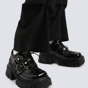Retro Punk Small Leather Flats for Women - 2025 Spring/Summer Thick-Soled Black British Style Shoes