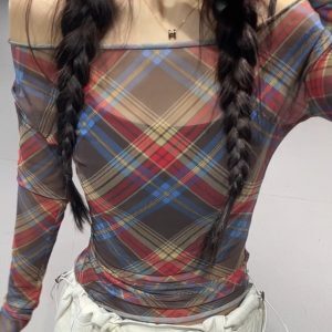 Retro Red Mesh Short Top for Spicy Girls + Beige Thin Cargo Long Pants - Casual Parachute Style Outfit