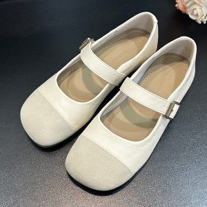 Retro Round-Toe Mary Jane Shoes for Women - Comfortable Color-Blocking Flat Single Shoes with One-Strap Buckle, 2025 Spring Style