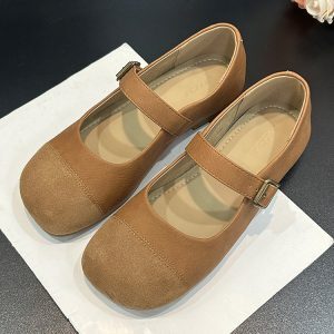 Retro Round-Toe Mary Jane Shoes for Women - Comfortable Color-Blocking Flat Single Shoes with One-Strap Buckle, 2025 Spring Style