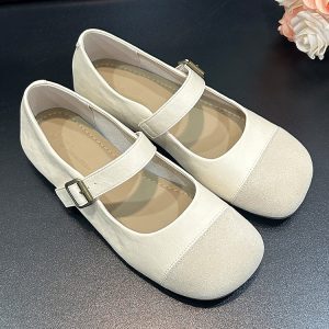 Retro Round-Toe Mary Jane Shoes for Women - Comfortable Color-Blocking Flat Single Shoes with One-Strap Buckle, 2025 Spring Style