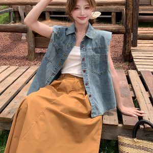 Retro Sleeveless Denim Vest and Casual Long Skirt Two-Piece Set for Women - Summer 2025 Y2K Fashion Outfit