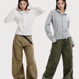 Retro Slim Fit Sports Cardigan Hoodie for Women - Trendy Short Casual Jacket with American Style, Perfect for Y2K and Everyday Wear