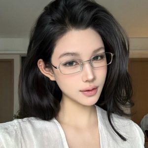 Retro Small Square Metal Glasses for Women - Silver Colorless Anti-Blue Light Prescription Frame, Myopic Plain Lens Design