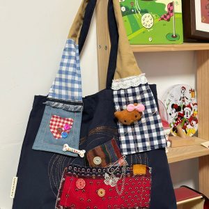 Retro Spliced Canvas Denim Tote Bag for Women - Large Capacity Handmade Bag for Spring and Summer, Perfect for Students