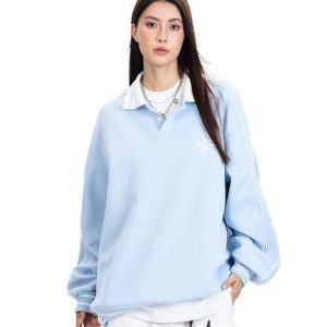 Retro Sports Style Polo Collar Sweatshirt for Men and Women, Loose Fit American Casual College Style High Jacket