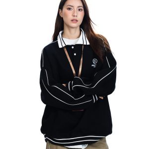 Retro Sports Style Polo Collar Sweatshirt for Men and Women, Loose Fit American Casual College Style High Jacket