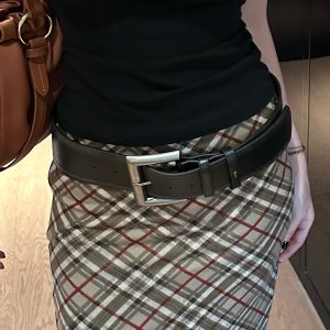 Retro Square Buckle Metal Belt - Unisex Head Layer Texture Fashion Accessory for Versatile Basic Style