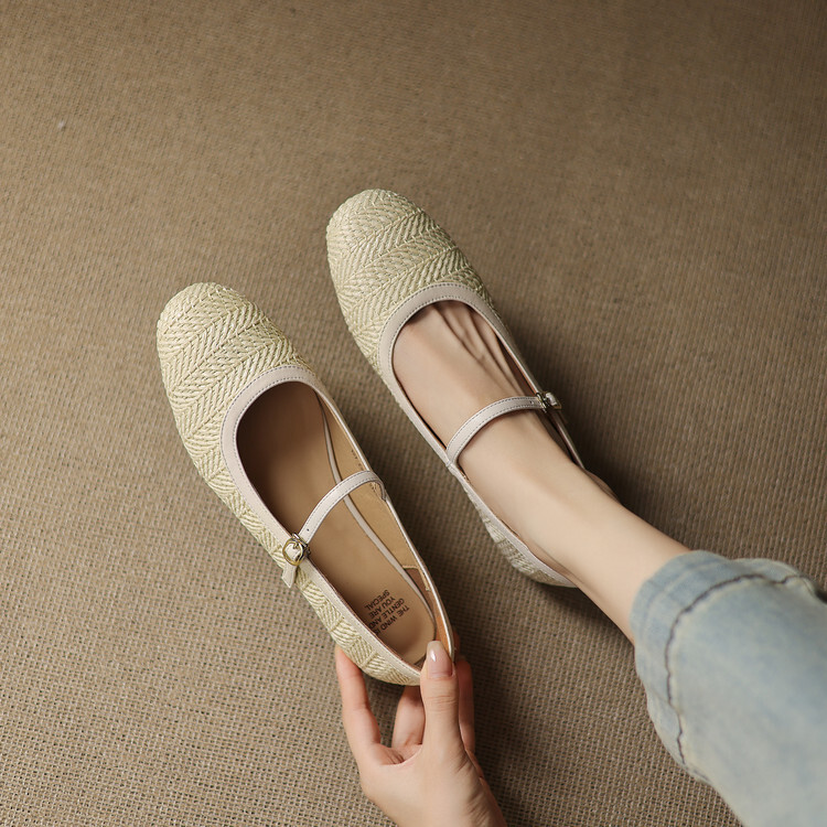 Retro Straw-Woven French Ballet Flats for Women - Chic 90s-Inspired Footwear