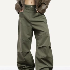 Retro Street Style Work Pants for Men and Women, Slim Fit Straight Leg, Wrinkled Floor-Length Wide-Leg Design