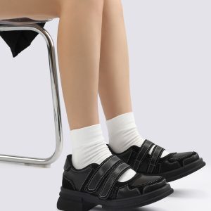 Retro Velcro Mary Jane Shoes for Women - Thick-Soled Black Leather Sports Footwear for Spring/Summer 2025