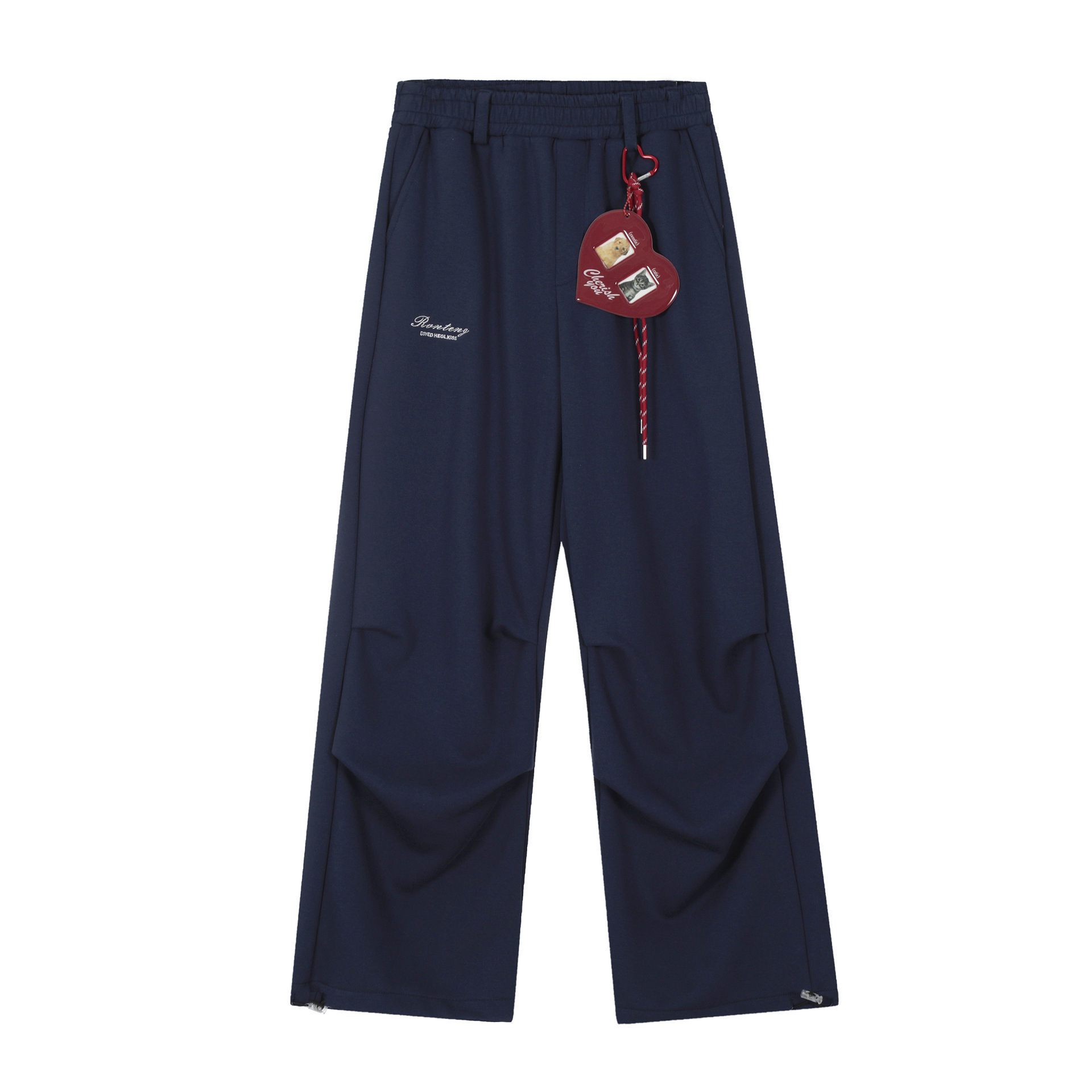 Retro Wine Red Off-Shoulder Top with Deep Blue Straight Casual Pants - Hip-Hop Street Dance Sports Long Pants Set