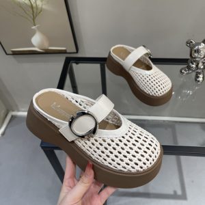 Retro Woven Open-Toe Half Slippers for Women - Breathable Hollow Beach Sandals, Roman Style Flip-Flops for Summer Outdoor Wear