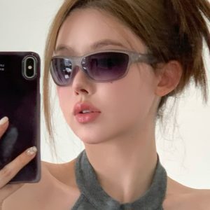 Retro Y2K Punk Matte Gray Sunglasses for Women - Trendy Outdoor UV Protection Cycling Eyewear, European American Style