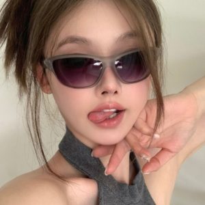 Retro Y2K Punk Matte Gray Sunglasses for Women - Trendy Outdoor UV Protection Cycling Eyewear, European American Style