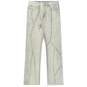Retro Yellow Mud-Dyed Flared Jeans with Split Design - Water-Washed American High Street Style, Y2K-Inspired Fashion