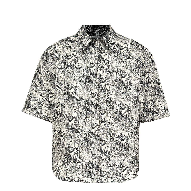 Reversible Jacquard Short Sleeve Shirt - Textured Pattern Two-Sided Wear for Y2K Style and Versatile Fashion