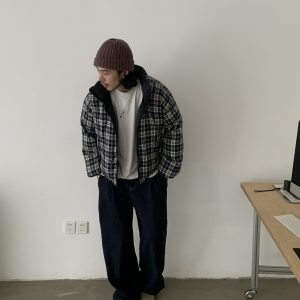 Reversible Plaid Cotton Jacket for Men and Women - Vintage Winter Short Coat with Clean Fit, Y2K Style