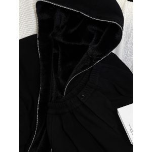 Reversible Plush Hooded Jacket and Casual Long Pants Set - American Retro Winter Fashion, Cozy Outfit for Stylish Comfort