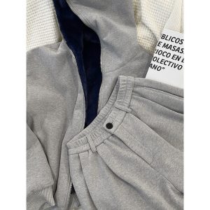 Reversible Plush Hooded Jacket and Casual Long Pants Set - American Retro Winter Fashion, Cozy Outfit for Stylish Comfort