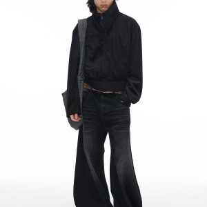 Reversible Stand-Up Collar Jacket in Pocket Orchid - Corduroy Texture with Lapel Design, Perfect for Y2K and Casual Style
