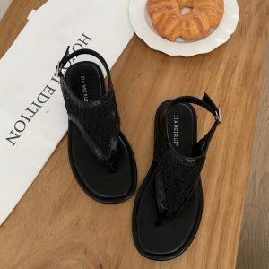 Roman Flat Sandals for Women - Summer 2025 Thong Mesh Design, Stylish and Comfortable Footwear for Summer Outings