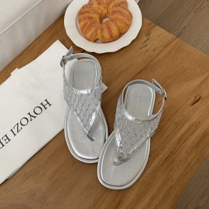 Roman Flat Sandals for Women - Summer 2025 Thong Mesh Design, Stylish and Comfortable Footwear for Summer Outings