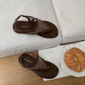 Roman Flat Sandals for Women - Summer 2025 Thong Mesh Design, Stylish and Comfortable Footwear for Summer Outings