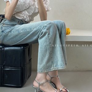 Roman Mid-Heel Sandals for Women, Pointed Toe One-Strap Design, Thin Heel, Silver Summer Shoes 2025, Trendy Fashion Footwear