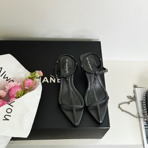 Roman Mid-Heel Sandals for Women, Pointed Toe One-Strap Design, Thin Heel, Silver Summer Shoes 2025, Trendy Fashion Footwear