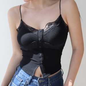 Romantic Lace Camisole with Chest Pad - Waist-Defining Slimming Versatile Top for Outer Wear - Trendy Y2K Style