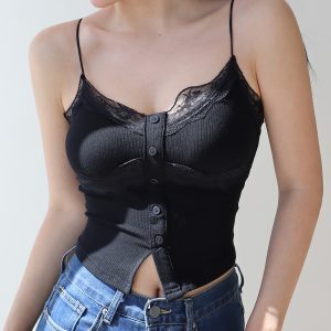 Romantic Lace Camisole with Chest Pad - Waist-Defining Slimming Versatile Top for Outer Wear - Trendy Y2K Style