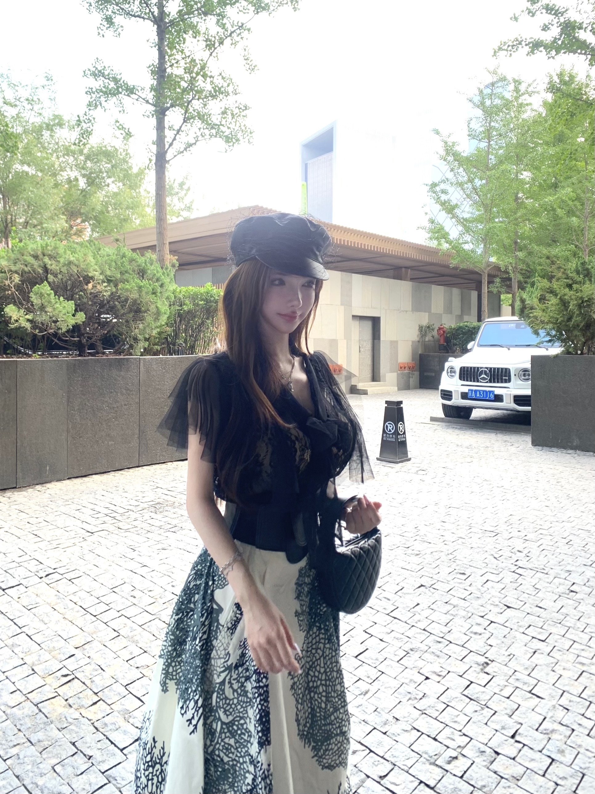 Romantic Sheer Lace Shirt with Ink Silk Satin Cotton and Half-Length Umbrella Skirt - 90s Inspired Women's Fashion Ensemble