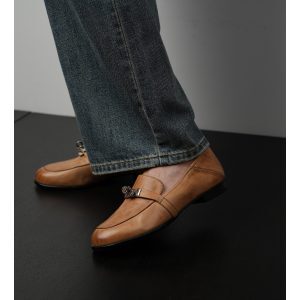 Round Toe Deep Mouth Mule Shoes Low Heel Soft Bottom Versatile Flat Loafers with Metal Buckle for Spring Style