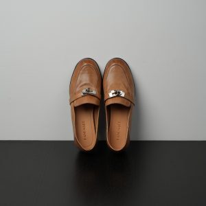 Round Toe Deep Mouth Mule Shoes Low Heel Soft Bottom Versatile Flat Loafers with Metal Buckle for Spring Style