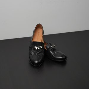 Round Toe Deep Mouth Mule Shoes Low Heel Soft Bottom Versatile Flat Loafers with Metal Buckle for Spring Style