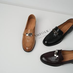 Round Toe Deep Mouth Mule Shoes Low Heel Soft Bottom Versatile Flat Loafers with Metal Buckle for Spring Style