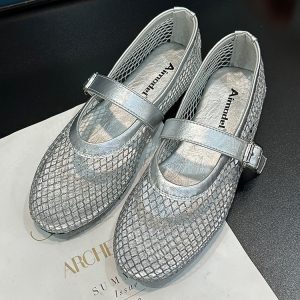 Round-Toe Fishnet Hollow-Out Flat Sandals for Women - Spring Summer One-Strap Buckle Mary Jane Style