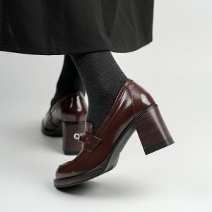 Round Toe High Heel Loafers for Women, Chunky Heel Height-Increasing Flats with Metal Buckle, All-Season Stylish Footwear