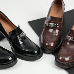 Round Toe High Heel Loafers for Women, Chunky Heel Height-Increasing Flats with Metal Buckle, All-Season Stylish Footwear