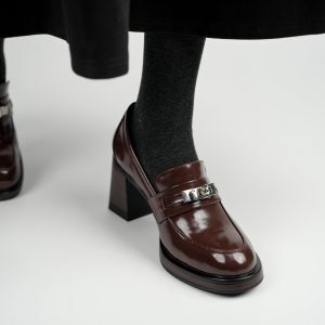 Round Toe High Heel Loafers for Women, Chunky Heel Height-Increasing Flats with Metal Buckle, All-Season Stylish Footwear