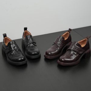 Round Toe Thick-Soled Loafers for Women - Height-Increasing Deep Mouth Flats with Velcro for Commuting and Work
