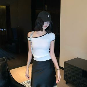Satin Feel Half Skirt for Women - Modern Diagonal Cut with Side Hidden Zipper - 2025 Summer Fashion Trend
